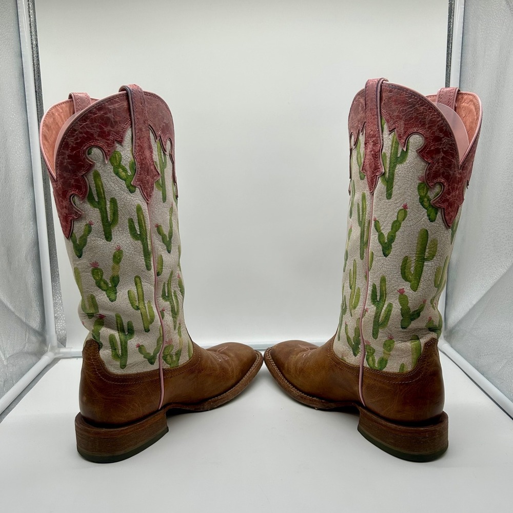 Ariat Fonda Women Cactus Print Leather Boots Wide Square Toe Brown Pink Size 8B - Picture 11 of 13